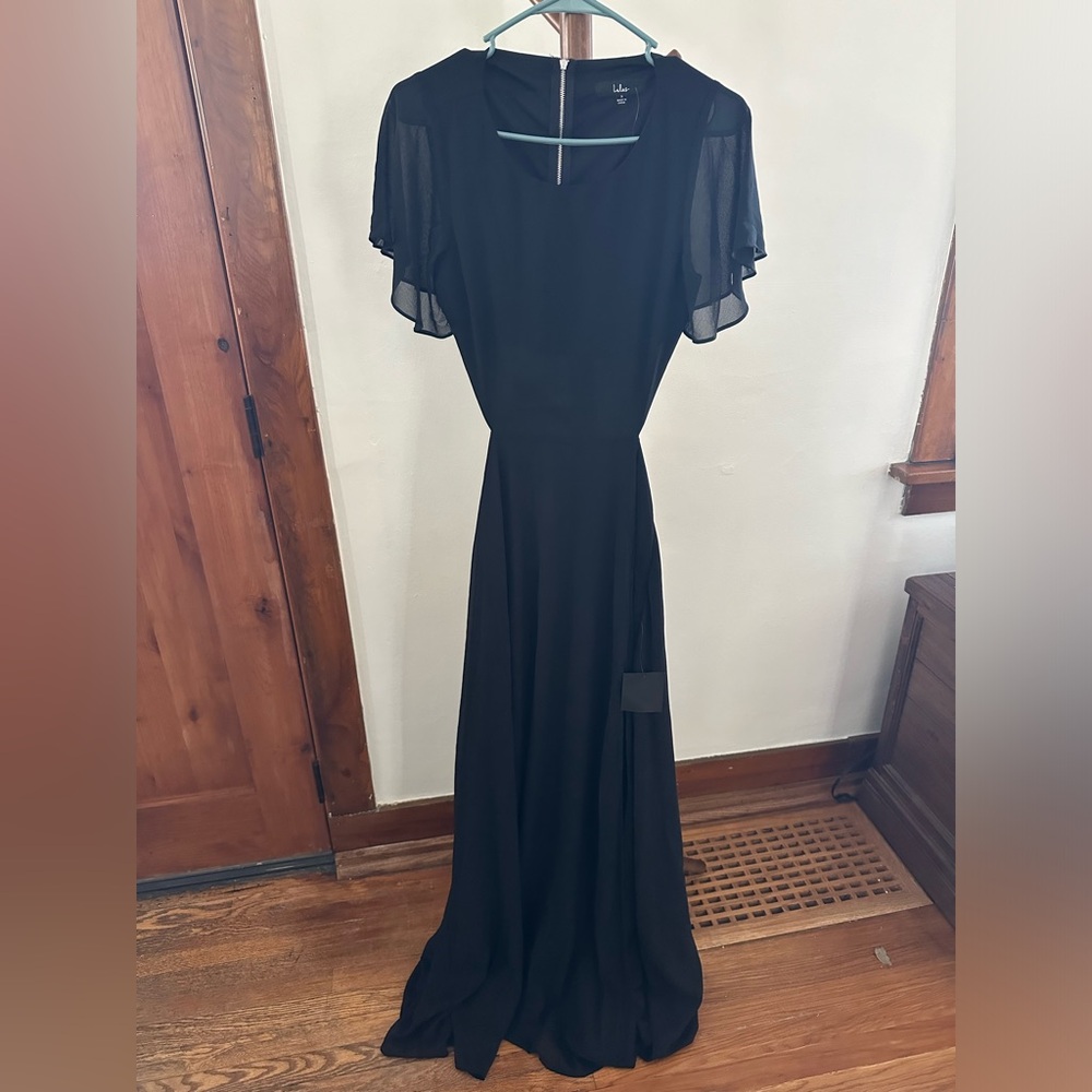 Black formal floor length dress waist cut outs